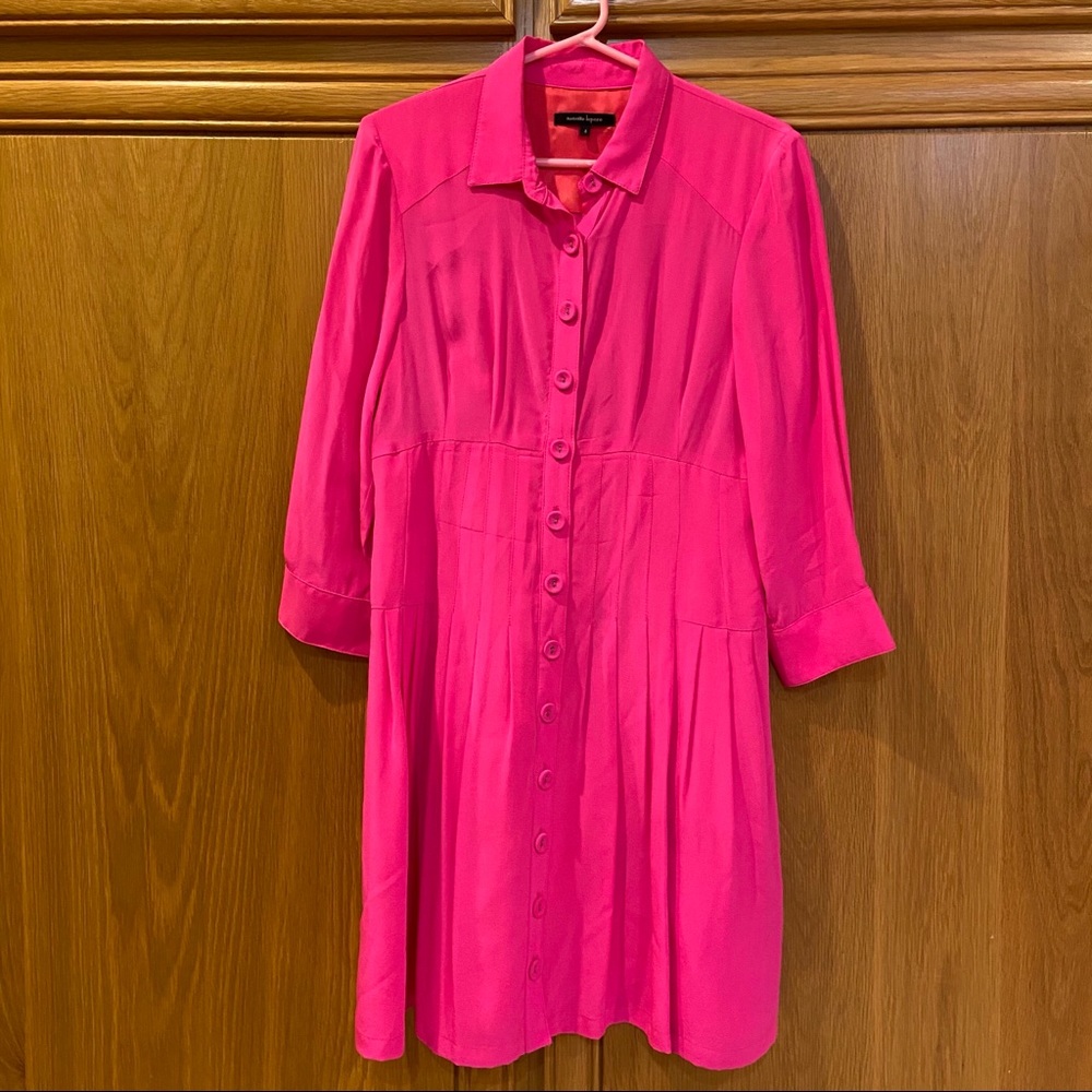 Nanette lepore bright pink dress button down collar hot pink cute fun